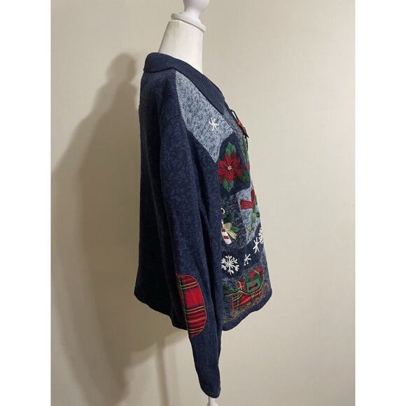 Vintage Embroidered Christmas Xl Sweater Front Zip Collared Cardinals Womens - Picture 6 of 14